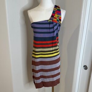 Nanette Lepore Colorful Striped One-Shoulder Dress